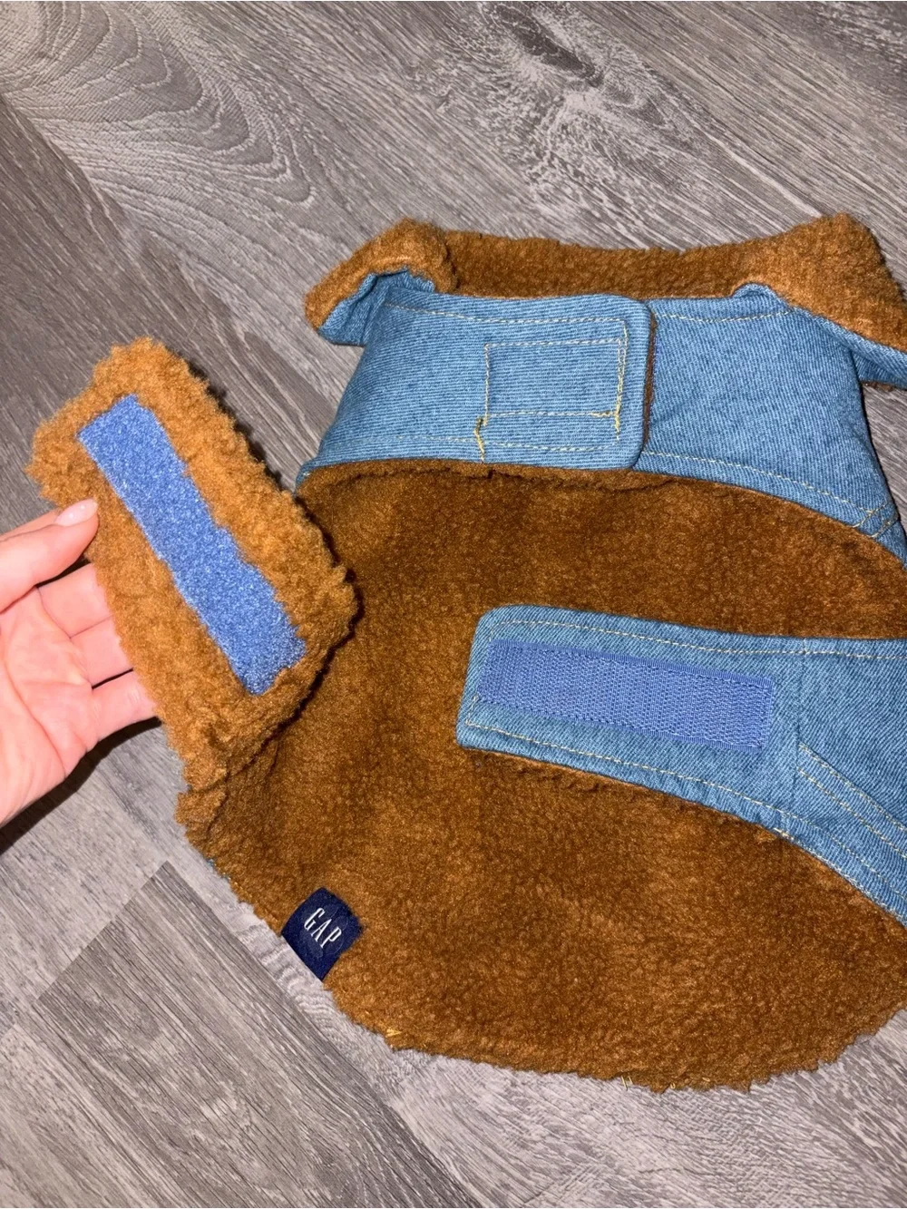 GAP Denim Pet Coat with Brown Sherpa Lined